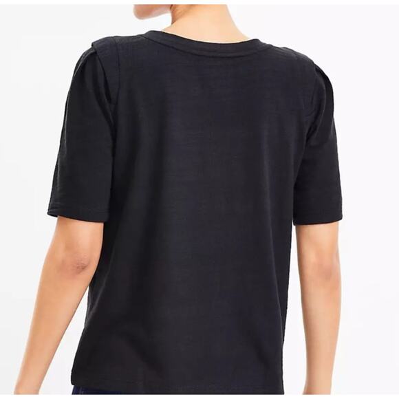 LOFT Sam Slub Petal Sleeve Tee Petite Medium Black - Picture 3 of 8